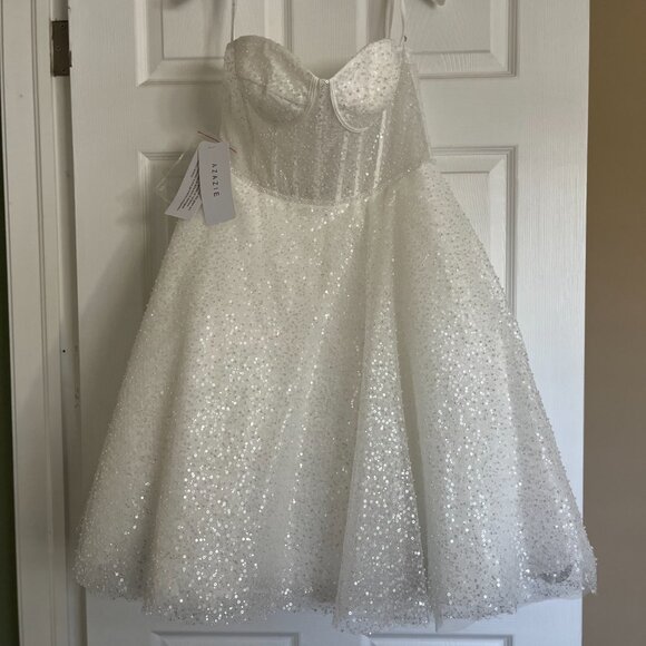 Azazie Diamond White A-Line Strapless Beading Dress - Picture 8 of 10